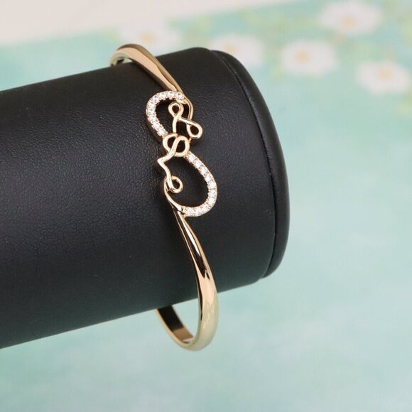 Rose Gold Bangle with Sparkling Love Script Design, XPBL0580 - Picture 2 of 12